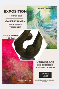 Vernissage du 6 décembre 2025, dans le 15ème, vernissage à la Galerie Saman, déc. 2025, peintures et sculptures
