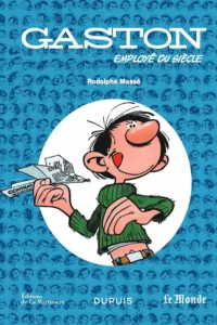 Rodolphe Massé, le 27 novembre 2025, Interview, pour la sortie du dernier Gaston Lagaffe., couverture de l'album, Gaston dans un cercle blanc, un avion en papier à la main, sur fond bleu de l'album