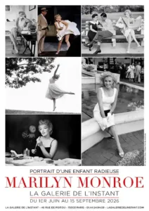 Marilyn Monroe, Galerie de l’Instant, 2026, affiche Off, montage de plusieurs photos de Marilyn Monroe par Sam Shaw