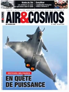 Air et Cosmos d'avril 2026, couverture du magazine avec un Rafale grimpant dans un ciel bleu