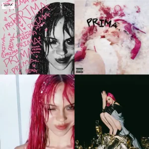 Adéla : Prima, une ballerine dans la pop. Montage de quatre photos promotionnelles de la chanteuse Adéla pour son premier album PRIMA, illustrant son univers pop, ses cheveux roses et son style audacieux.
